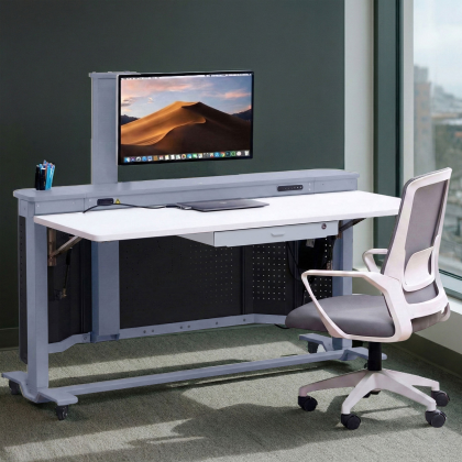 BüroLife® FlexiSmartPro the 5-in-1 Dynamic Workstation for Hybrid Work, Light Gray Color