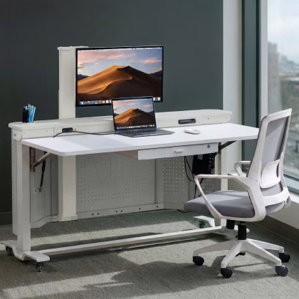 Höhenverstellbarer Schreibtisch FlexiSmart Pro Weiß mit Monitorlift